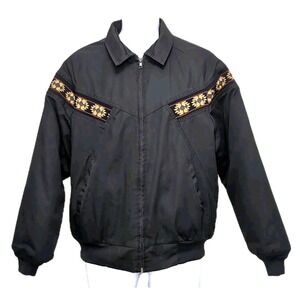 90s Canyon Guide Aztec Southwest Bomber Jacket Blanket Lining Men L Black USA